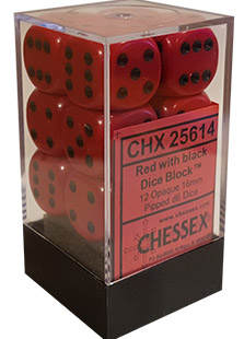 Chessex Opaque 12x16mm Dice Red with Black